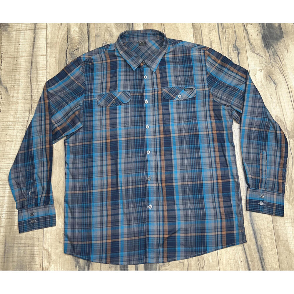 Oakley Western style XLarge Plaid Long Sleeve Button Shirt double pocket XL